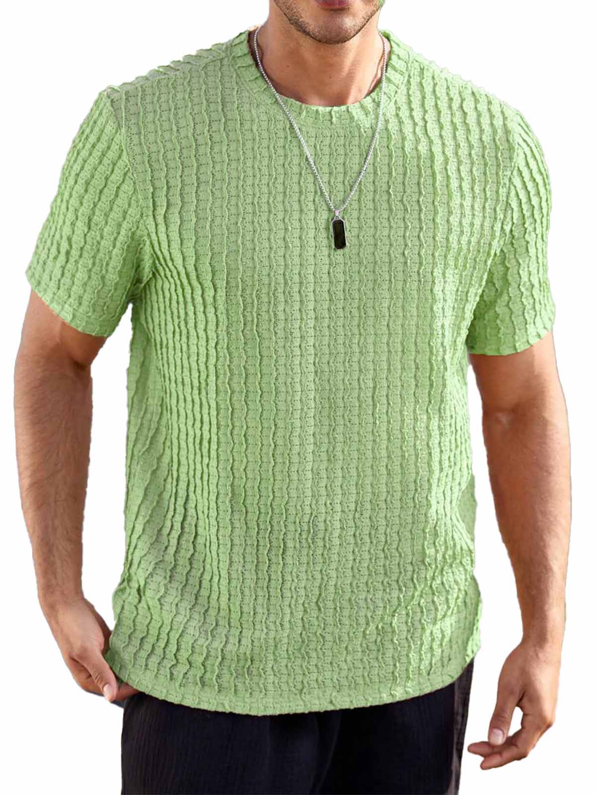 Men's Hawaiian Casual Jacquard Round Neck Short Sleeve T-Shirt