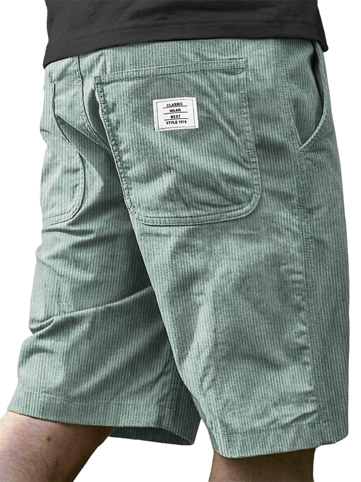 Men's Retro Corduroy Embroidered Logo Casual Shorts