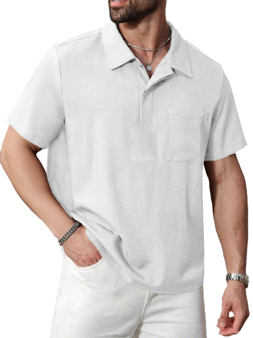Men's Daily Casual Limna Fabric Pocket Lapel Polo Shirt