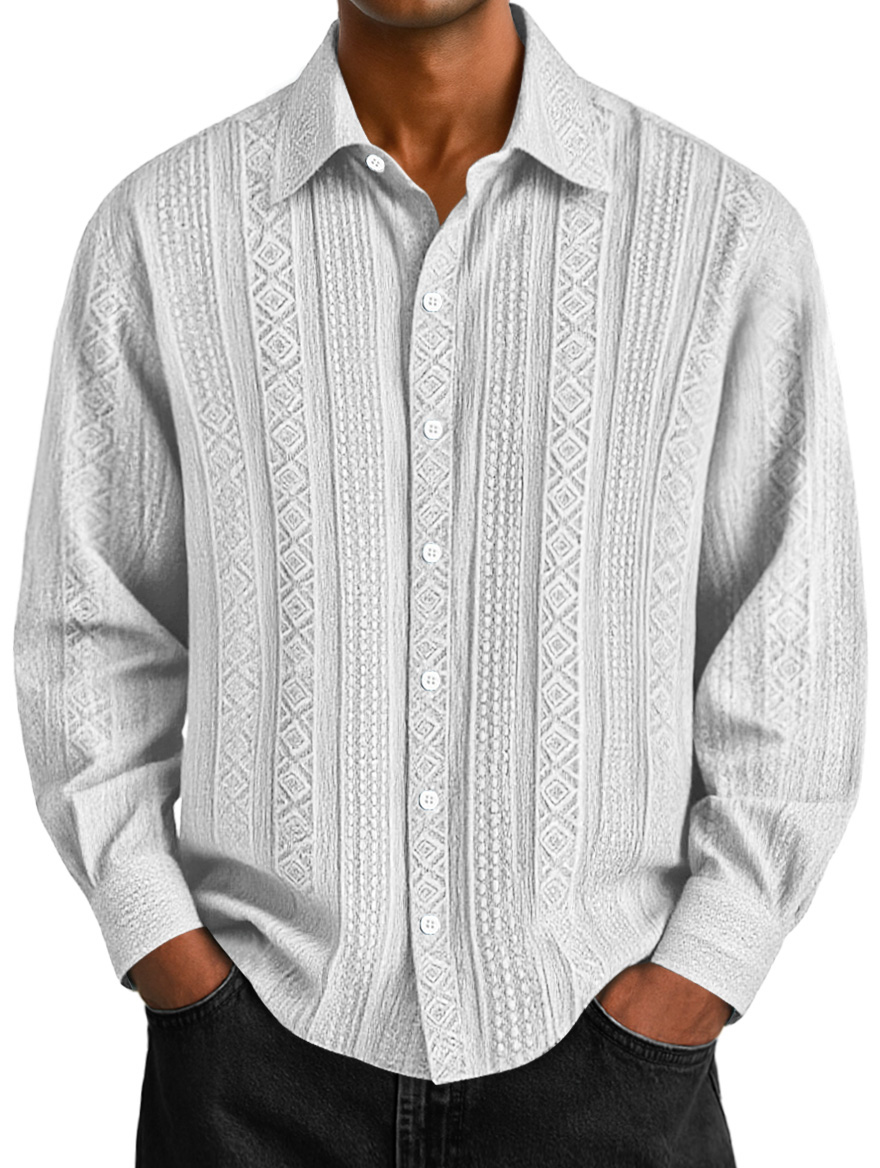 Men's Daily Jacquard Texture Casual Solid Color Long-sleeved Shirt
