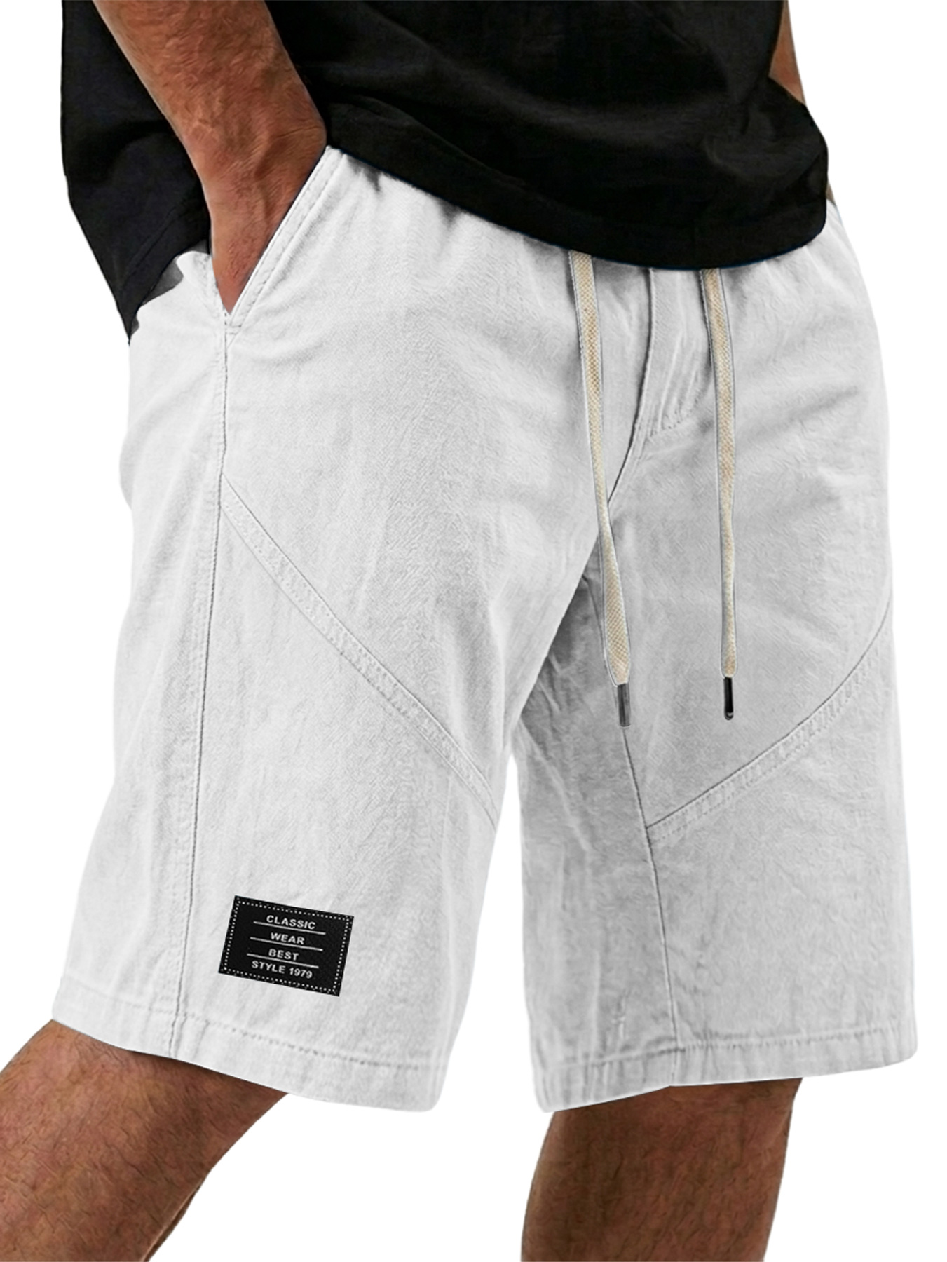 Men's Embroidered Logo Elastic Waist Casual Cargo Shorts