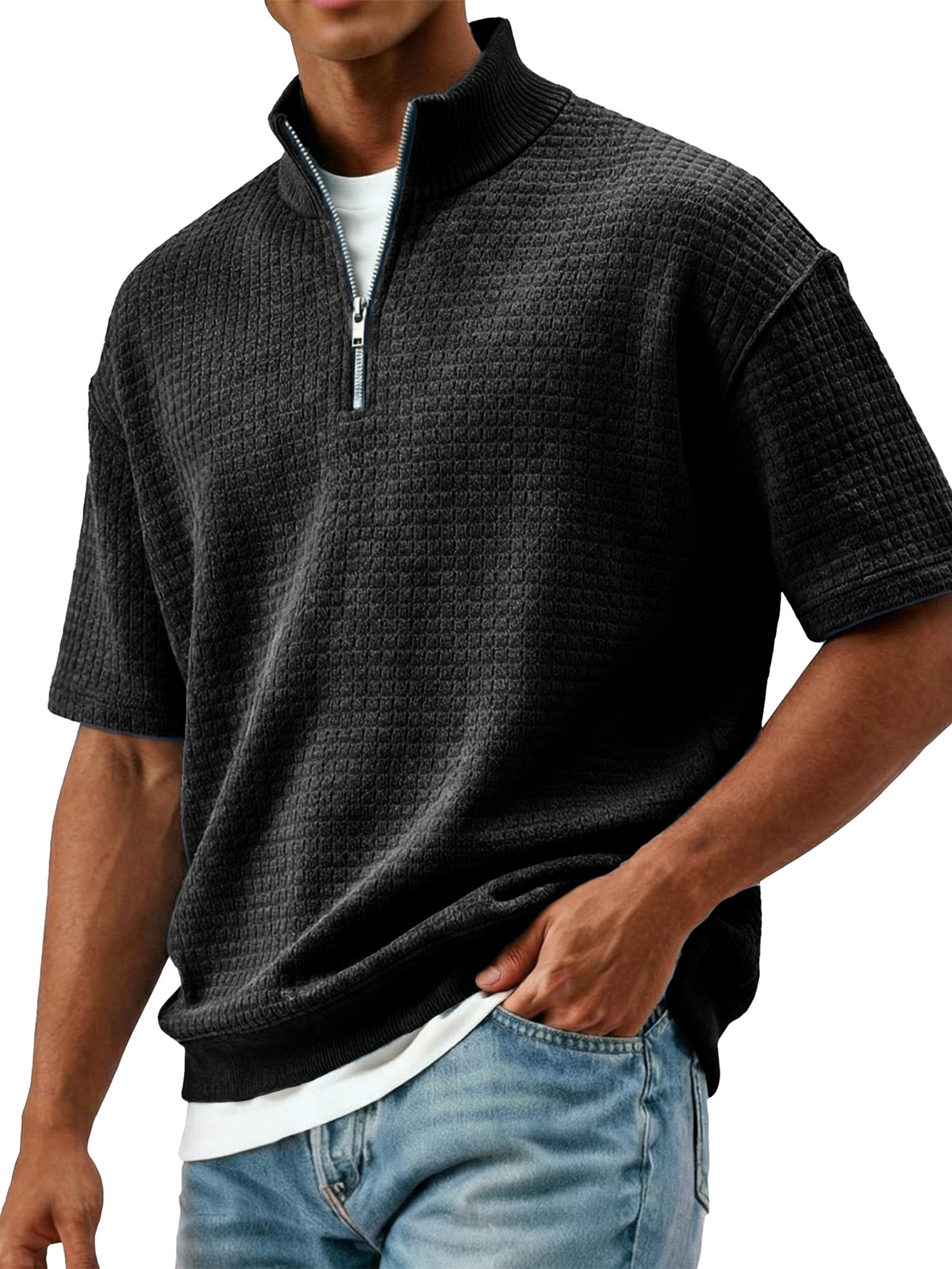 Men's Fashionable Casual Stand Collared Short-Sleeve Polo Shirt
