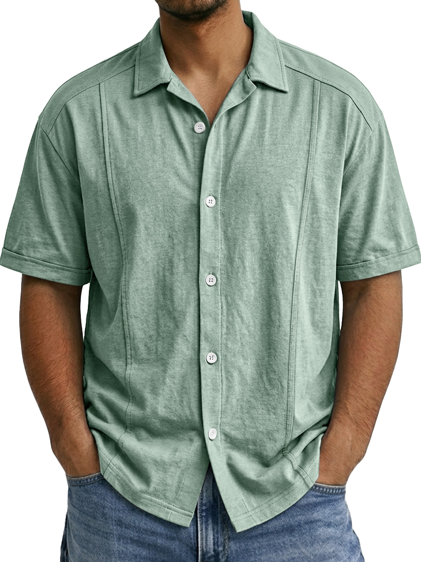 Men's Deconstructed Design Collared Casual Comfortable Short-sleeved Shirt