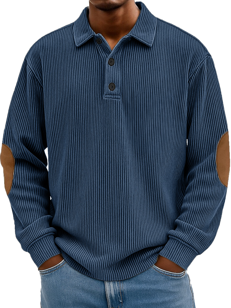 Men's Wear Fashionable Retro Stitching Pit Strip Long-sleeved Lapel Polo Shirt