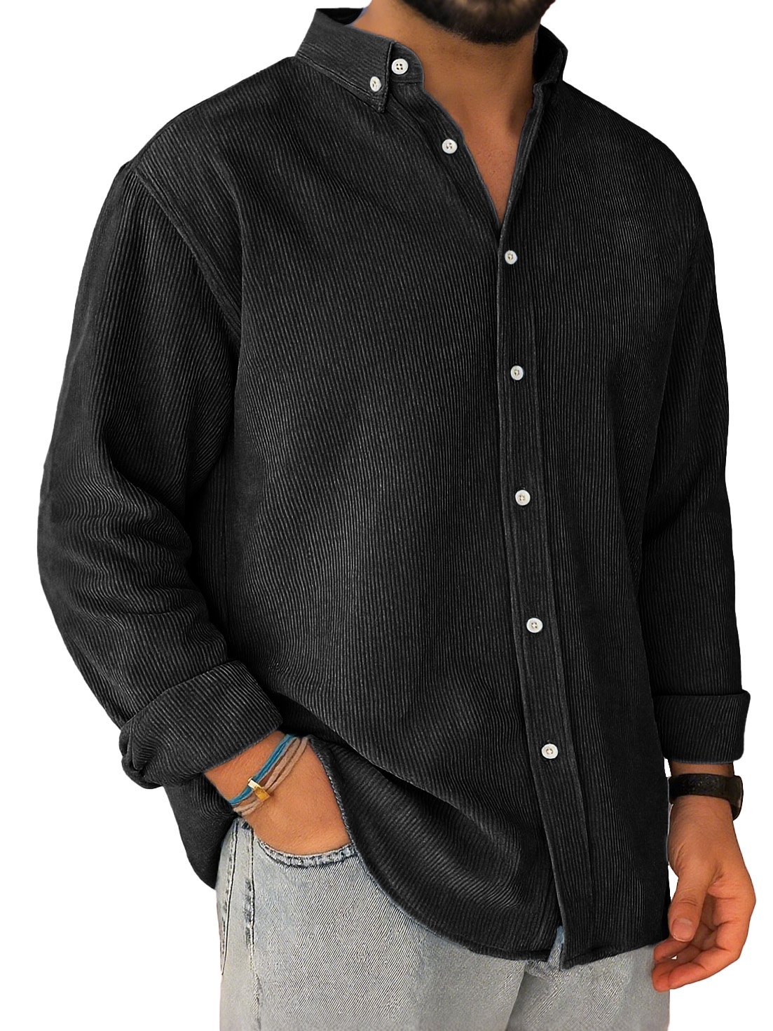 Men's Casual Corduroy Loose-fitting Long-sleeved Lapel Shirt