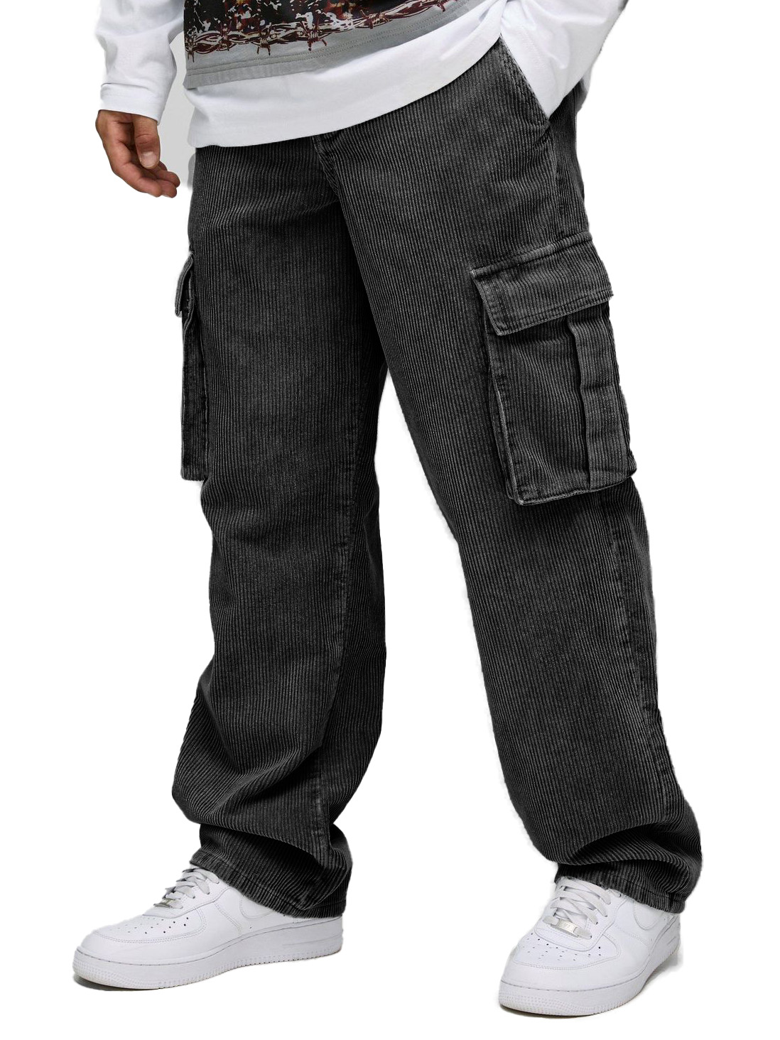 Men's Stylish Retro Corduroy Cargo Pocket Loose Elastic Waist Trousers