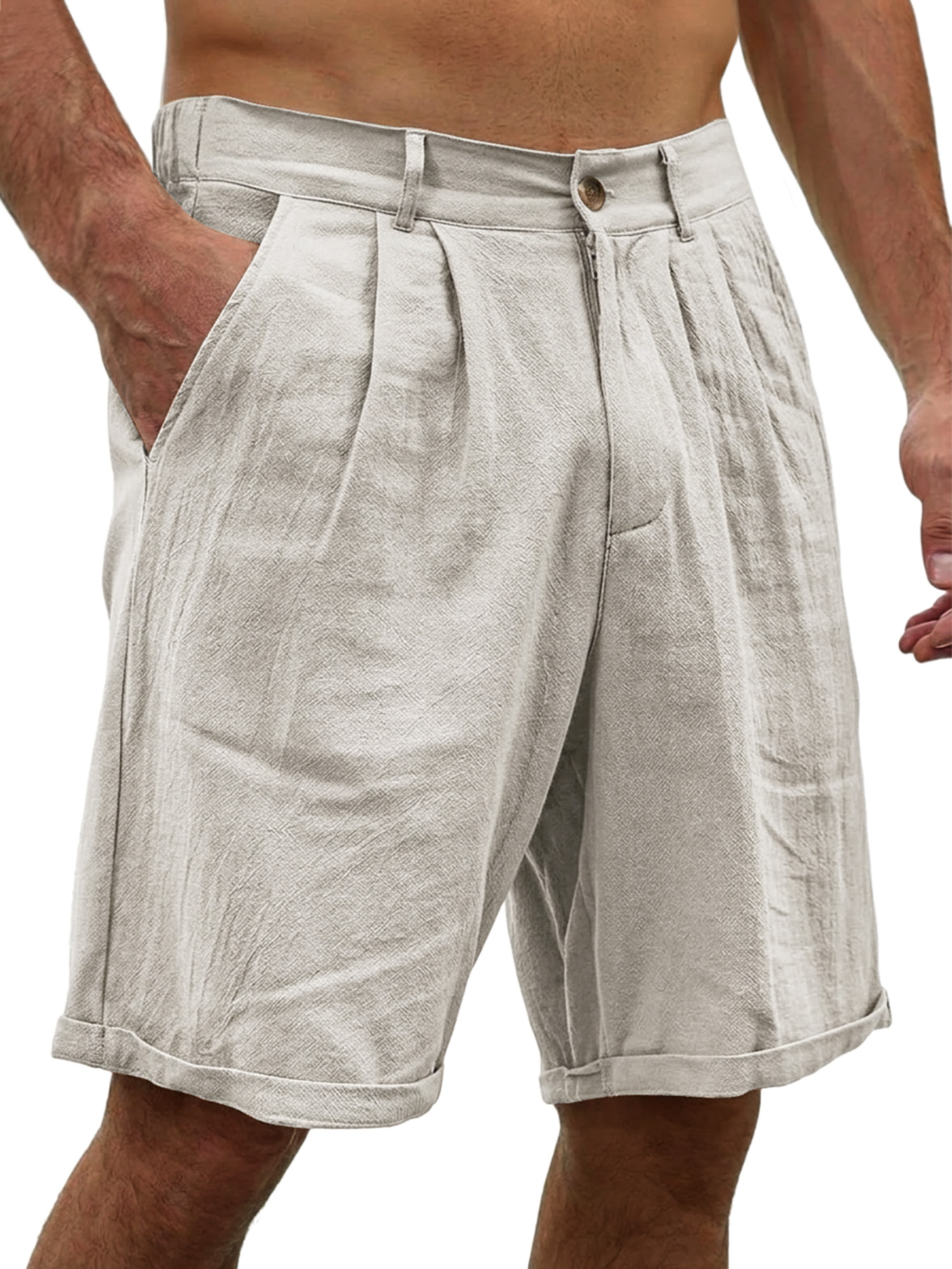 Men's Basic Cotton And Linen Button Casual Comfortable Shorts