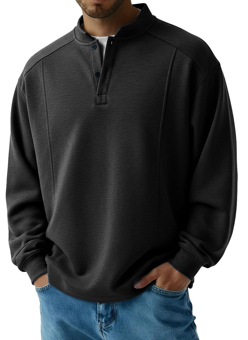 Men's Fashionable Casual Patchwork Stand Collar Long-Sleeved Henley Shirt