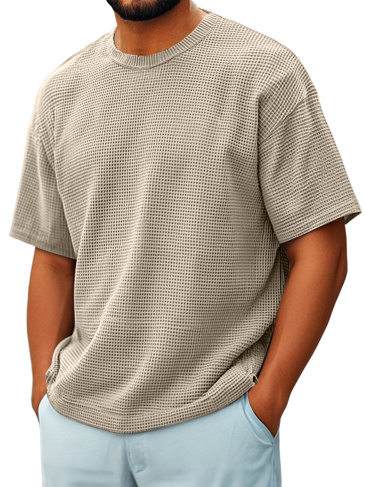 Men's Round Neck Waffle Casual Short-sleeved T-shirt