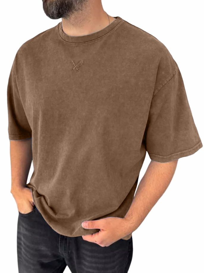 Men's Pure Cotton Washed And Distressed Retro Fashion Short-sleeved T-shirt