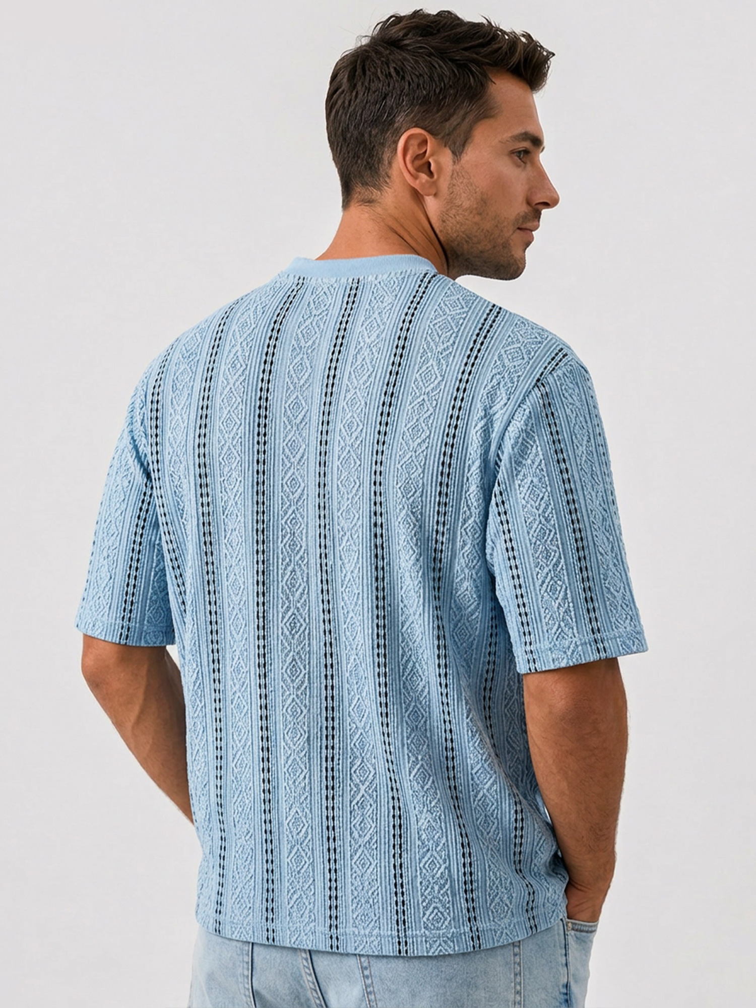 Men's Solid-Color Short-Sleeve Crew-Neck T-Shirt with Jacquard Texture