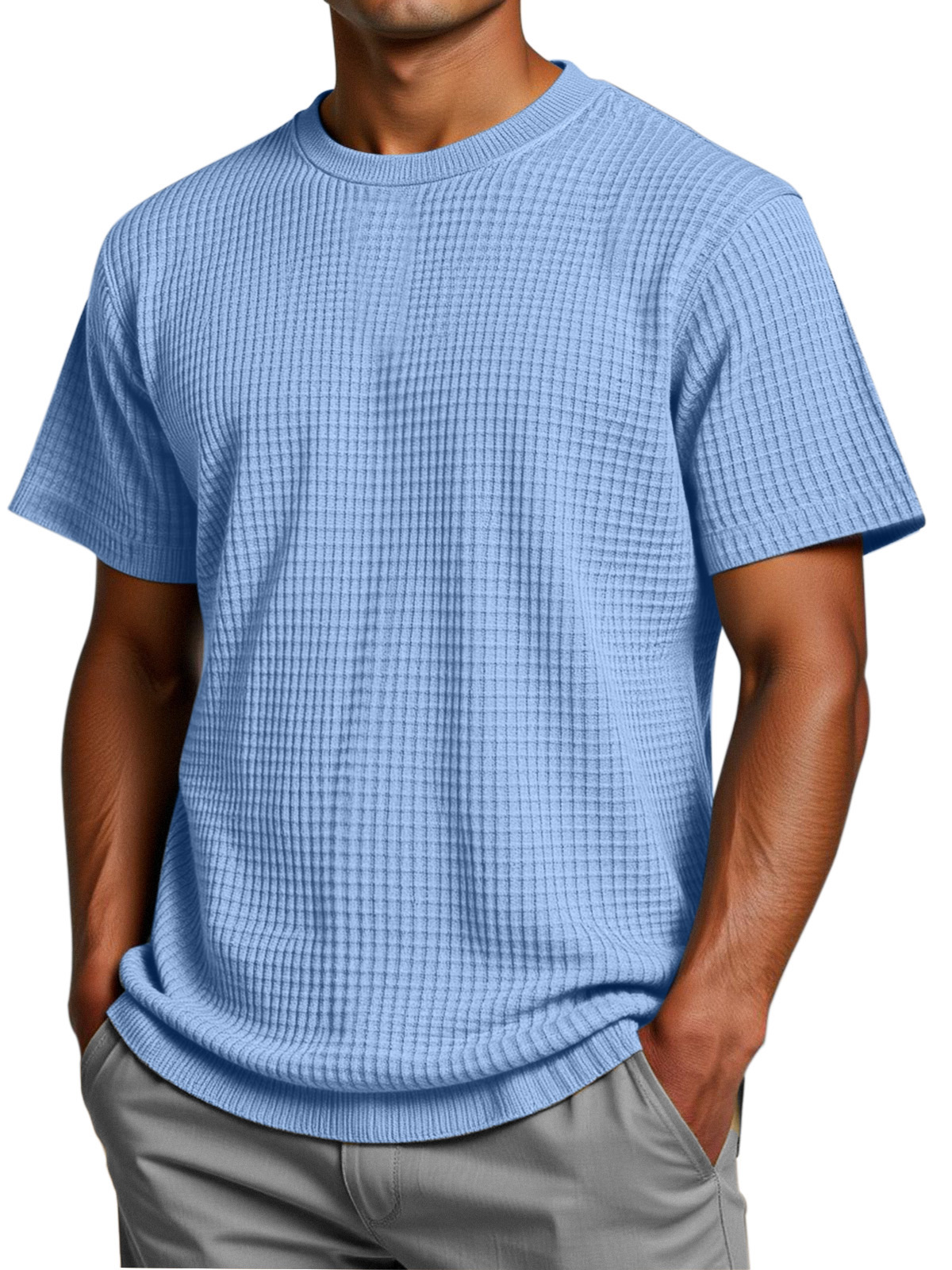 Men's Solid Color Comfortable Loose Waffle Texture Short-sleeved T-shirt
