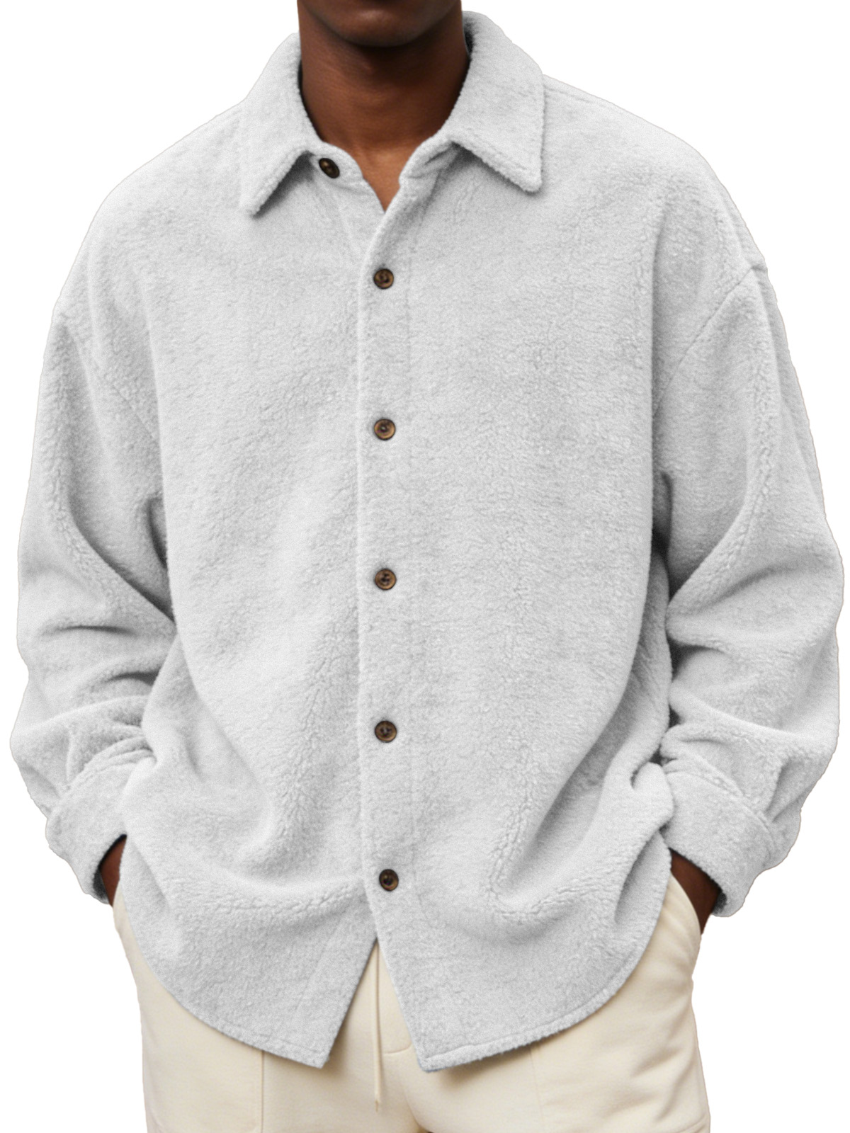 Men's Comfortable And Soft Fleece Long-sleeved Collared Shirt