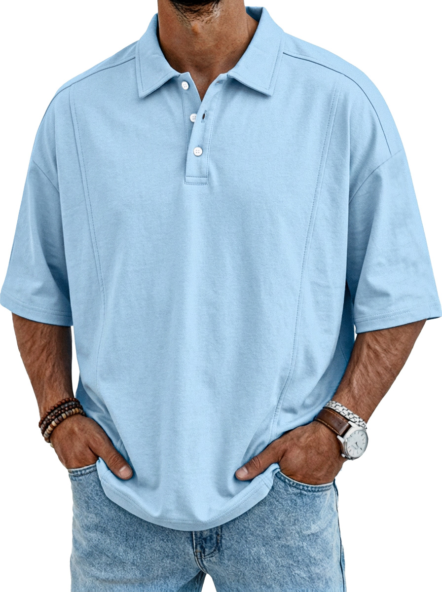 Men's Everyday Simple Deconstructed Design Button Short Sleeve Polo Shirt