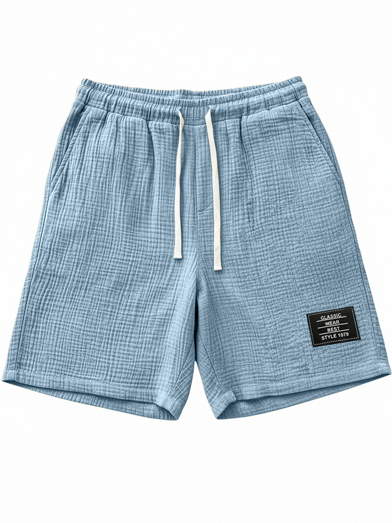 Men's Basic Pleated Texture Embroidered Logo Casual Comfort Shorts