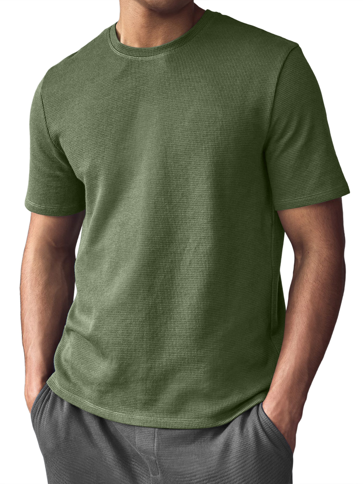 Men's Waffle Crew Neck Casual Comfortable Short Sleeve T-Shirt