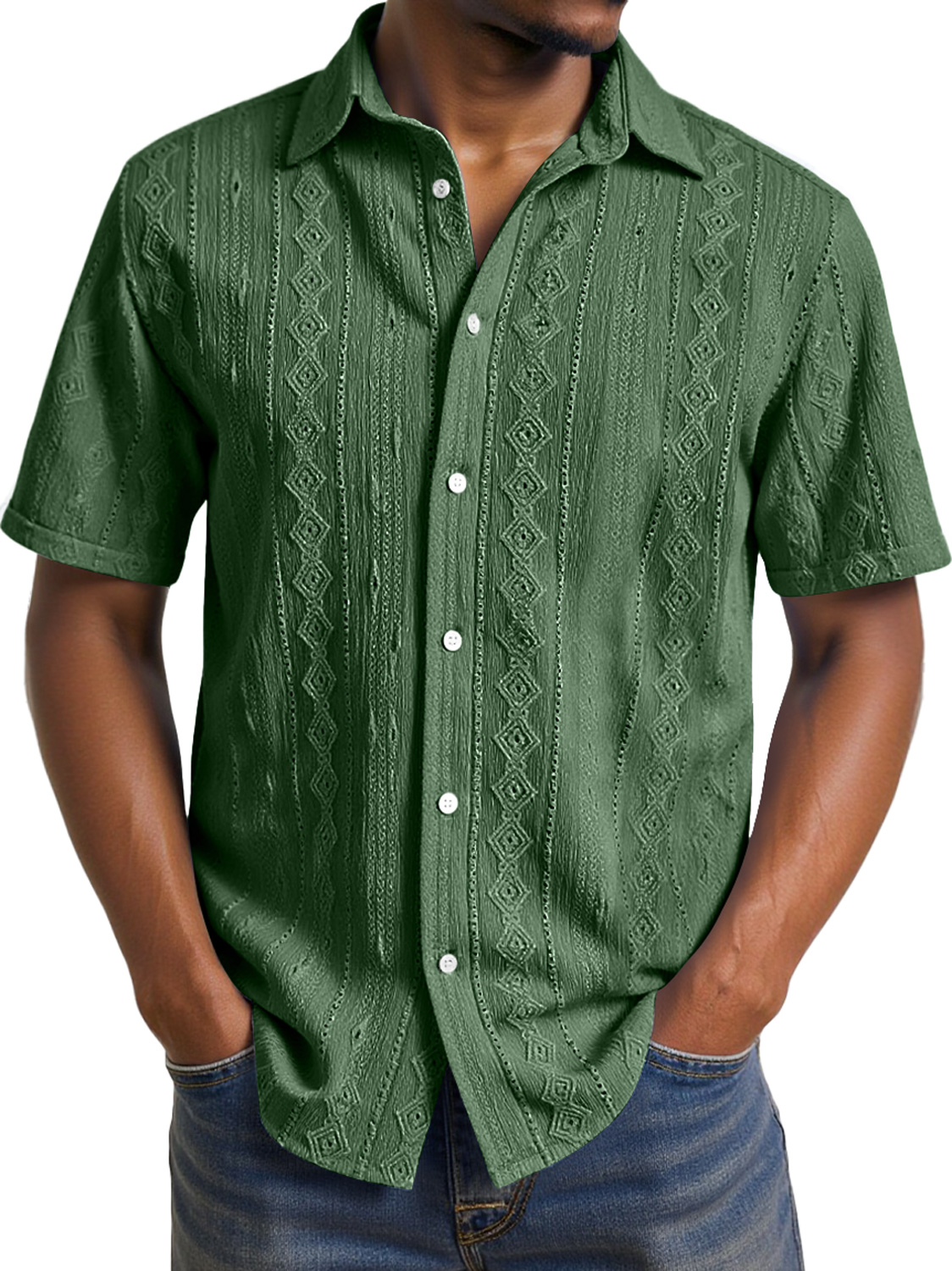Men's Daily Casual Jacquard Texture Comfortable Short-sleeved Shirt