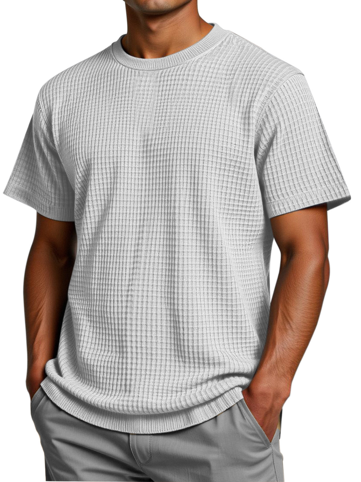 Men's Solid Color Comfortable Loose Waffle Texture Short-sleeved T-shirt