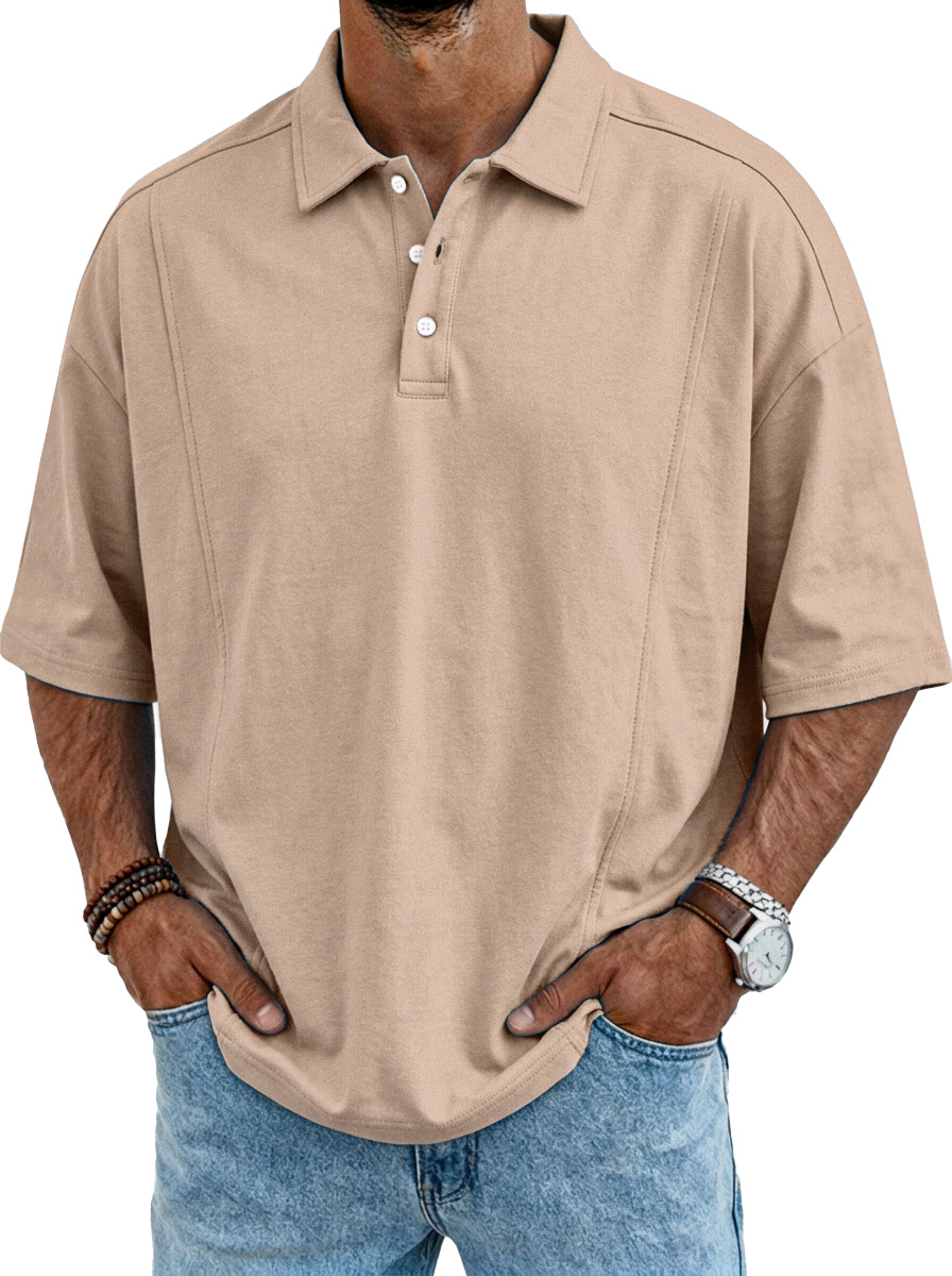 Men's Everyday Simple Deconstructed Design Button Short Sleeve Polo Shirt