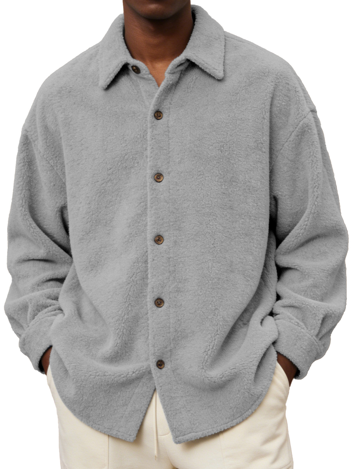 Men's Comfortable And Soft Fleece Long-sleeved Collared Shirt