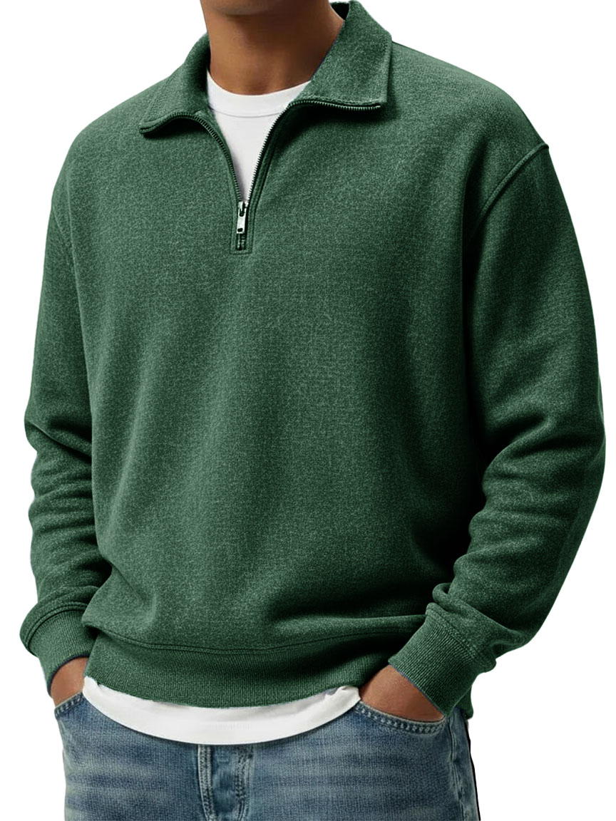 Men's Wear Lapel Zippered Long-sleeved Polo Shirt
