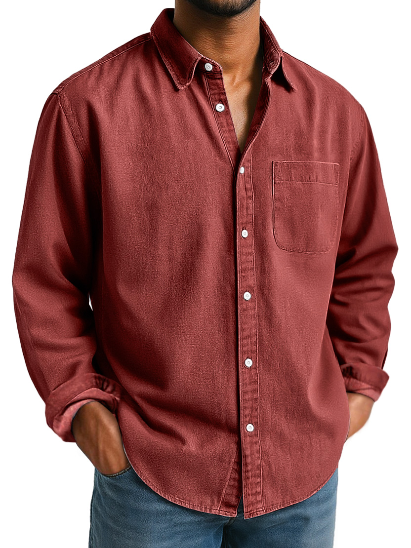 Men's Everyday Lapel Pocket Casual Comfort Long Sleeve Shirt