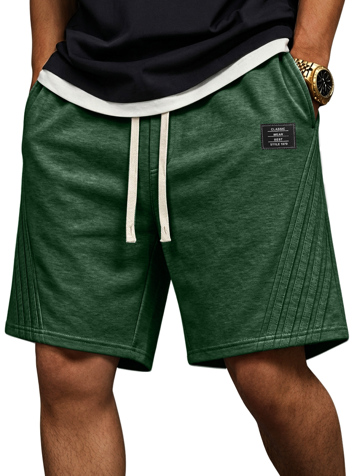 Men's Casual Loose-fitting Shorts With Diagonal Stripes And Embroidered Logo On The Side