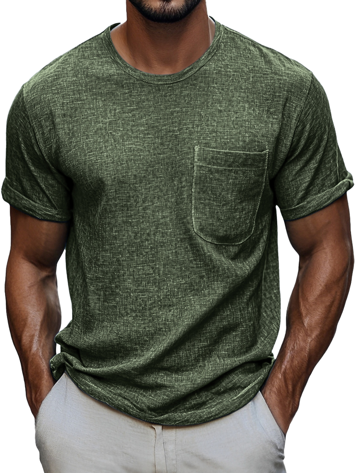Men's Daily Round Neck Pocket Casual Comfortable Solid Color Short Sleeve T-shirt