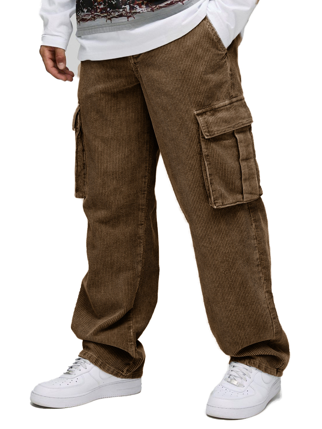 Men's Stylish Retro Corduroy Cargo Pocket Loose Elastic Waist Trousers