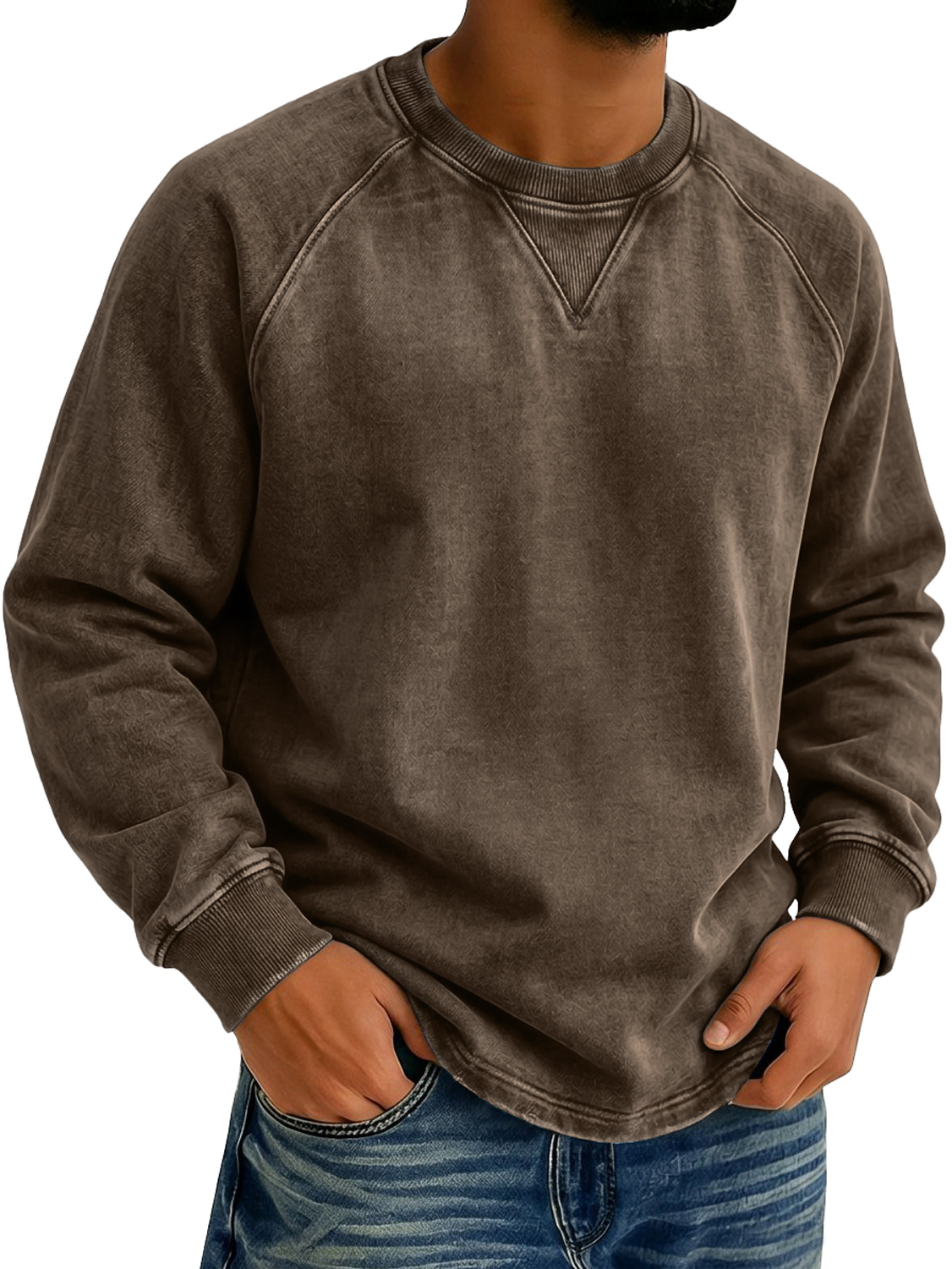 Men's Vintage-style Crew Neck Casual Long-sleeved T-shirt With Raglan Sleeves