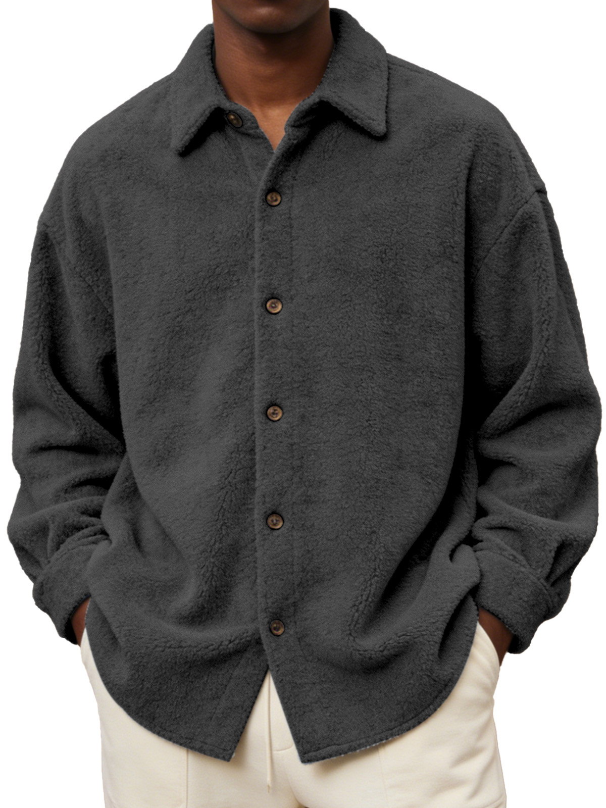 Men's Comfortable And Soft Fleece Long-sleeved Collared Shirt