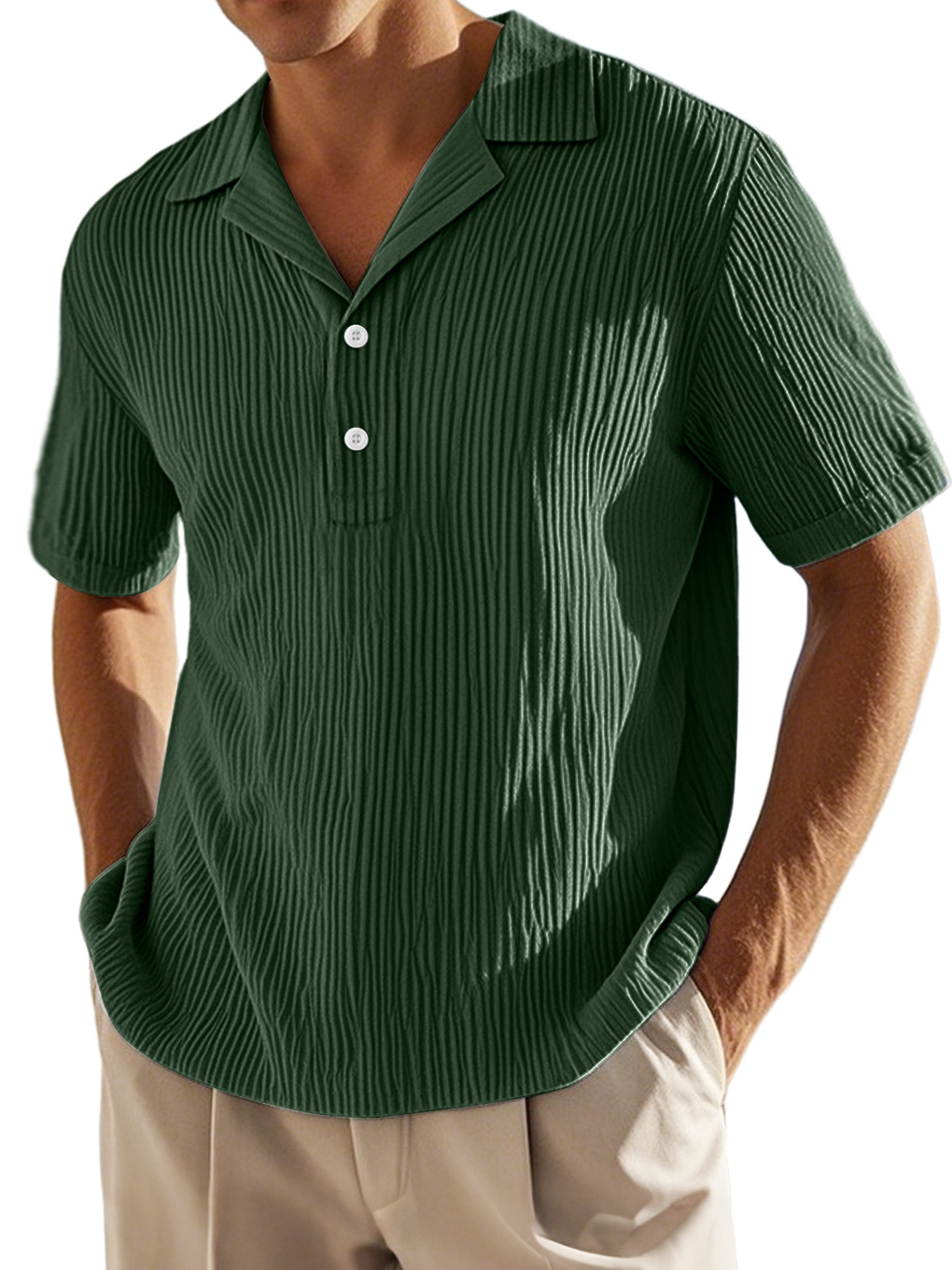 Men's Daily Lapel Button-down Ribbed Casual Short-sleeved Polo Shirt