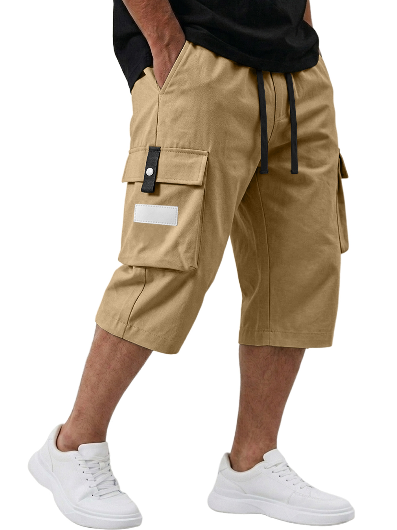Men's Casual Multi-pocket Embroidered Logo Capri Cargo Shorts