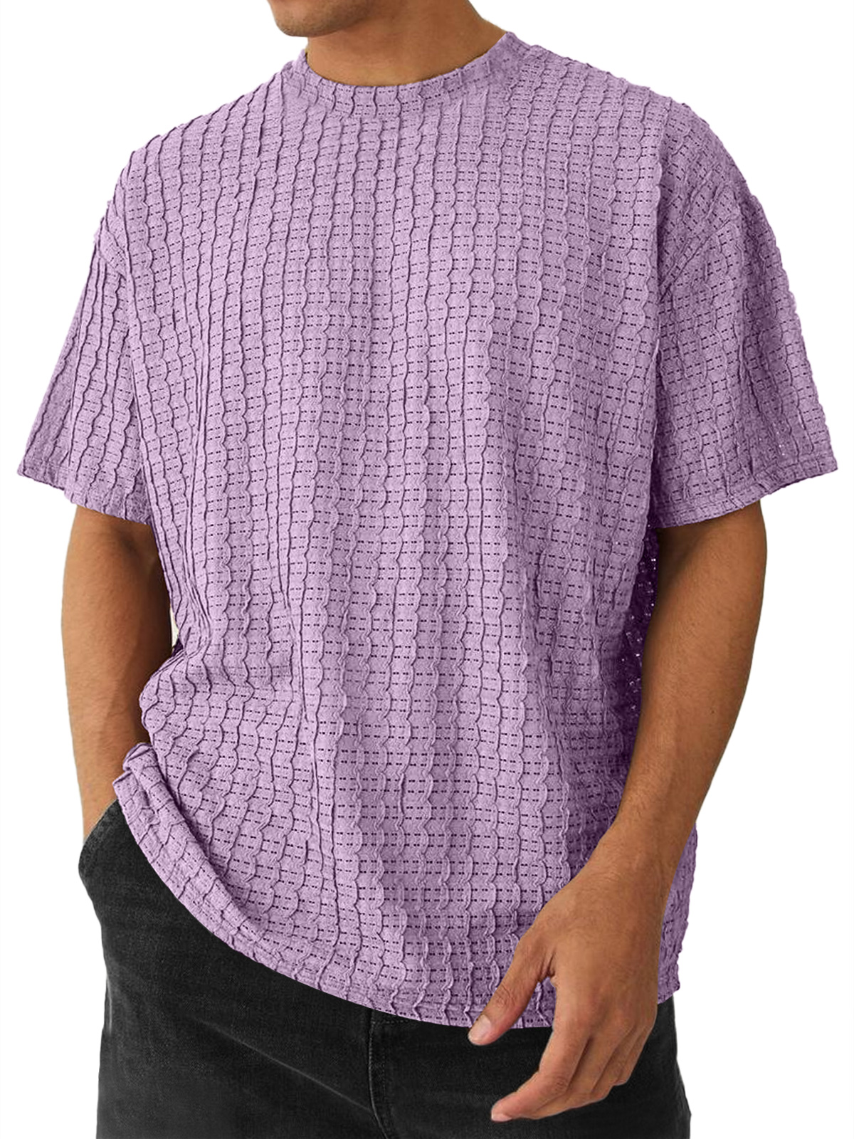 Men's Round Neck Casual Texture Solid Color Short-sleeved T-shirt