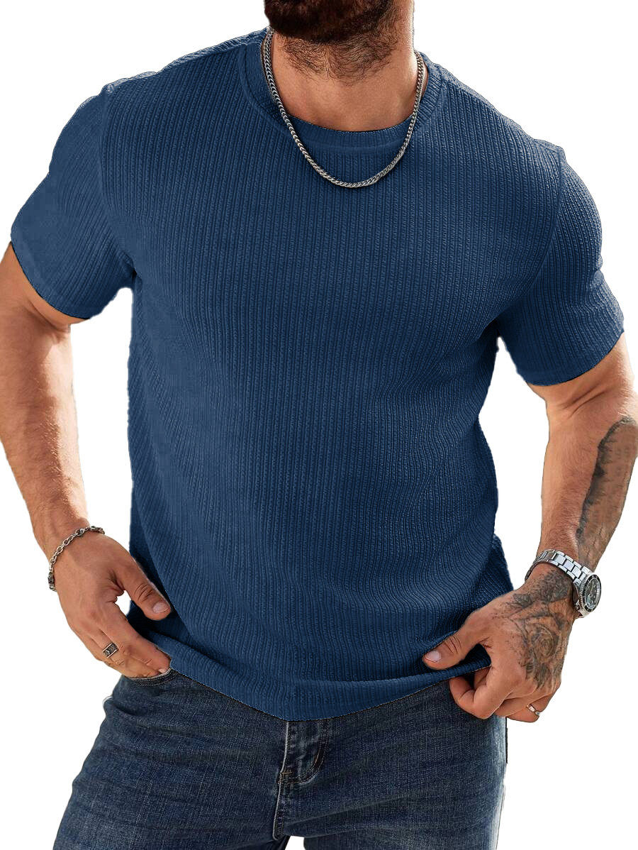 Men's Fashion Casual Striped Fabric Short Sleeve T-shirt