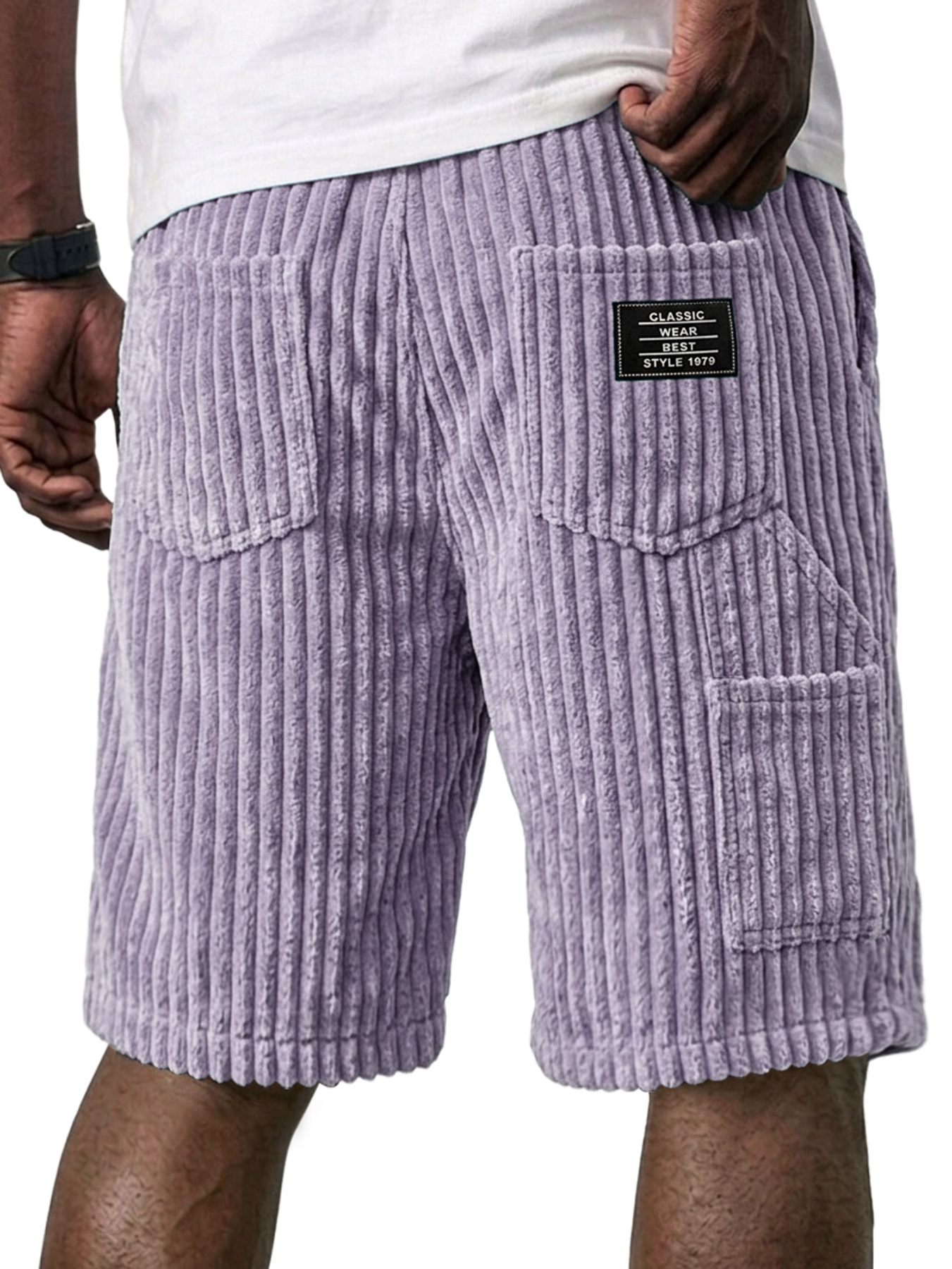 Men's Retro Corduroy Multi-Pocket Embroidered Logo Casual Work Shorts