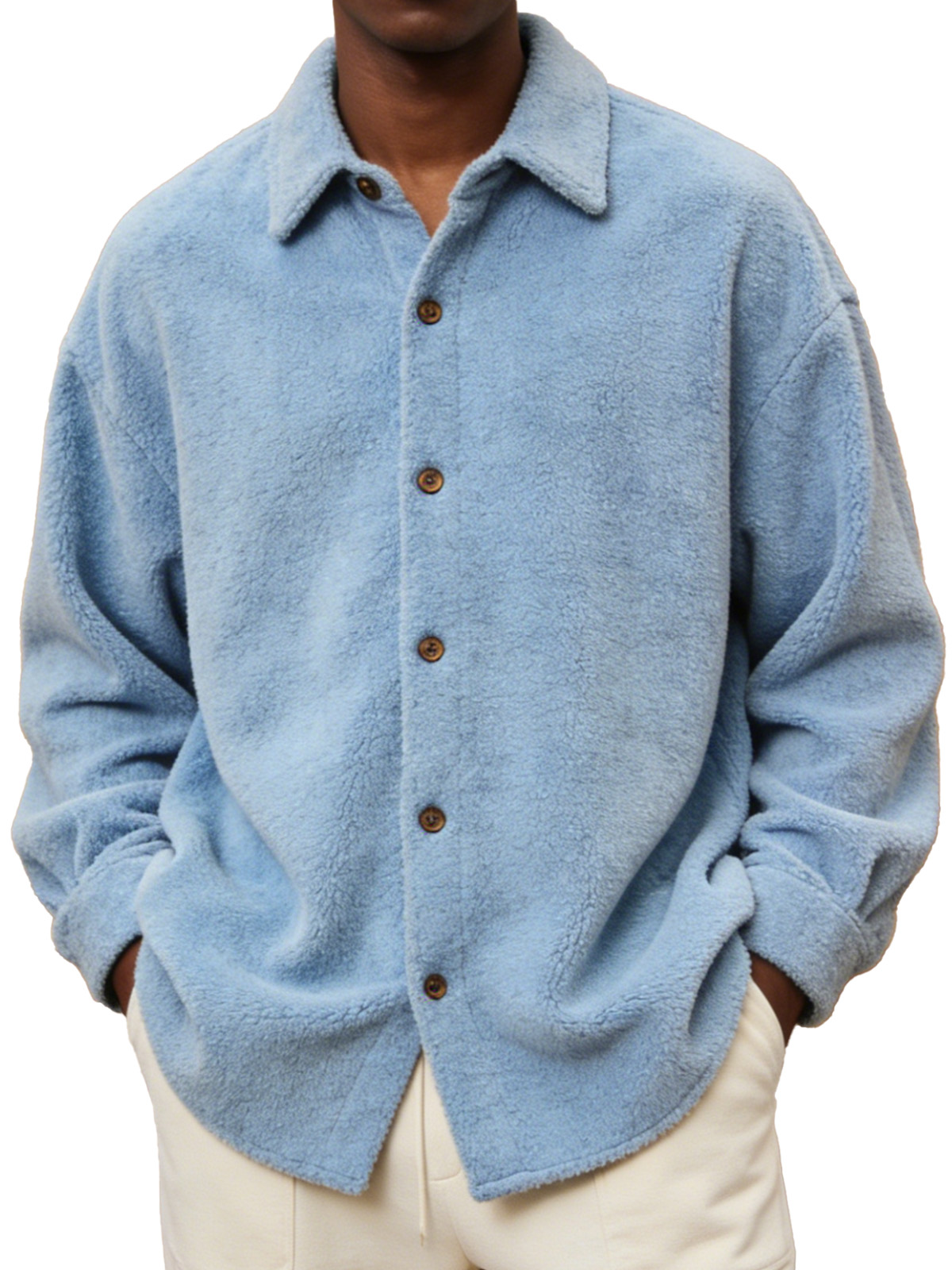 Men's Comfortable And Soft Fleece Long-sleeved Collared Shirt