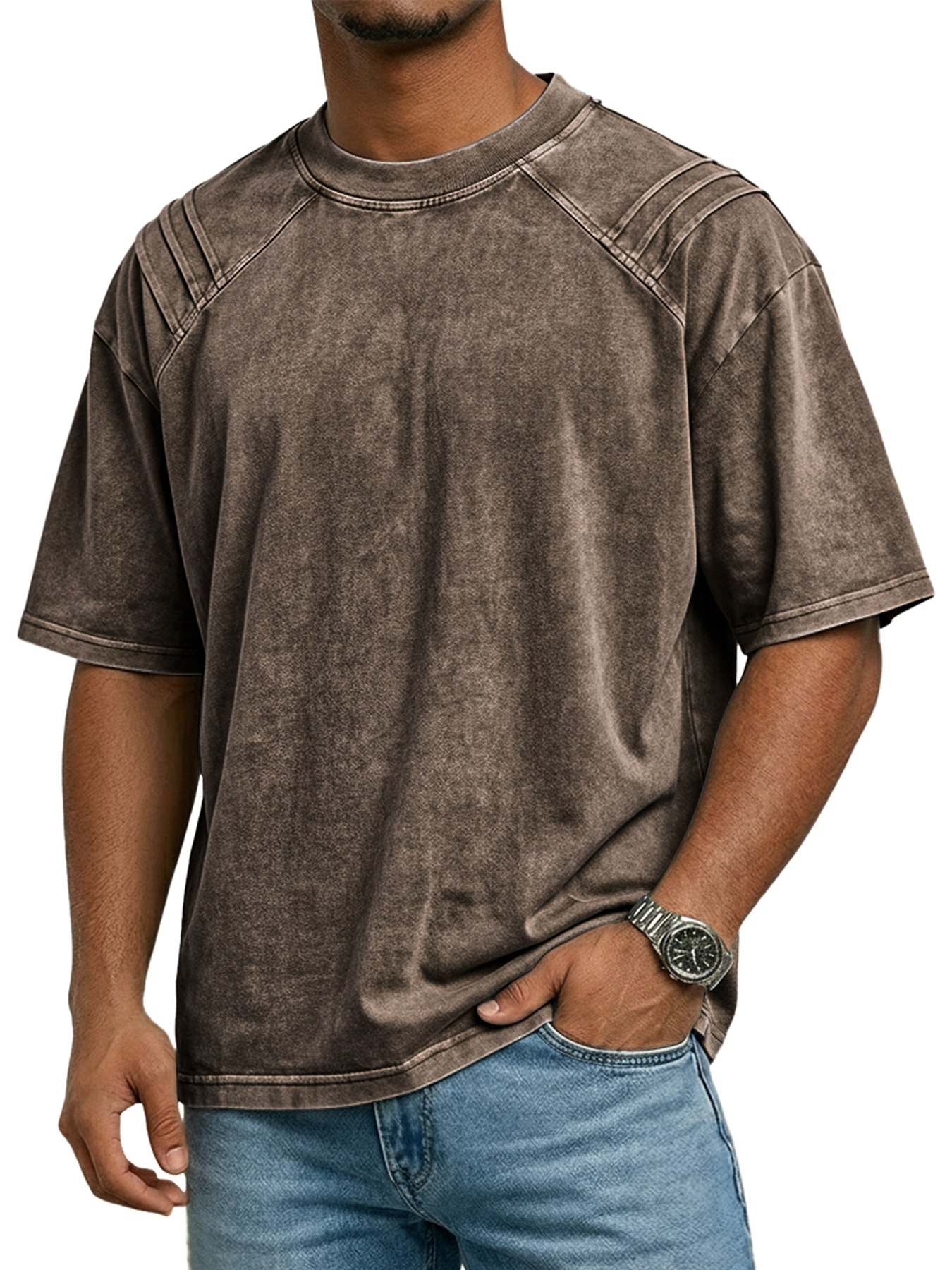 Men's Retro Crew Neck Deconstructed Casual Short-Sleeve T-Shirt