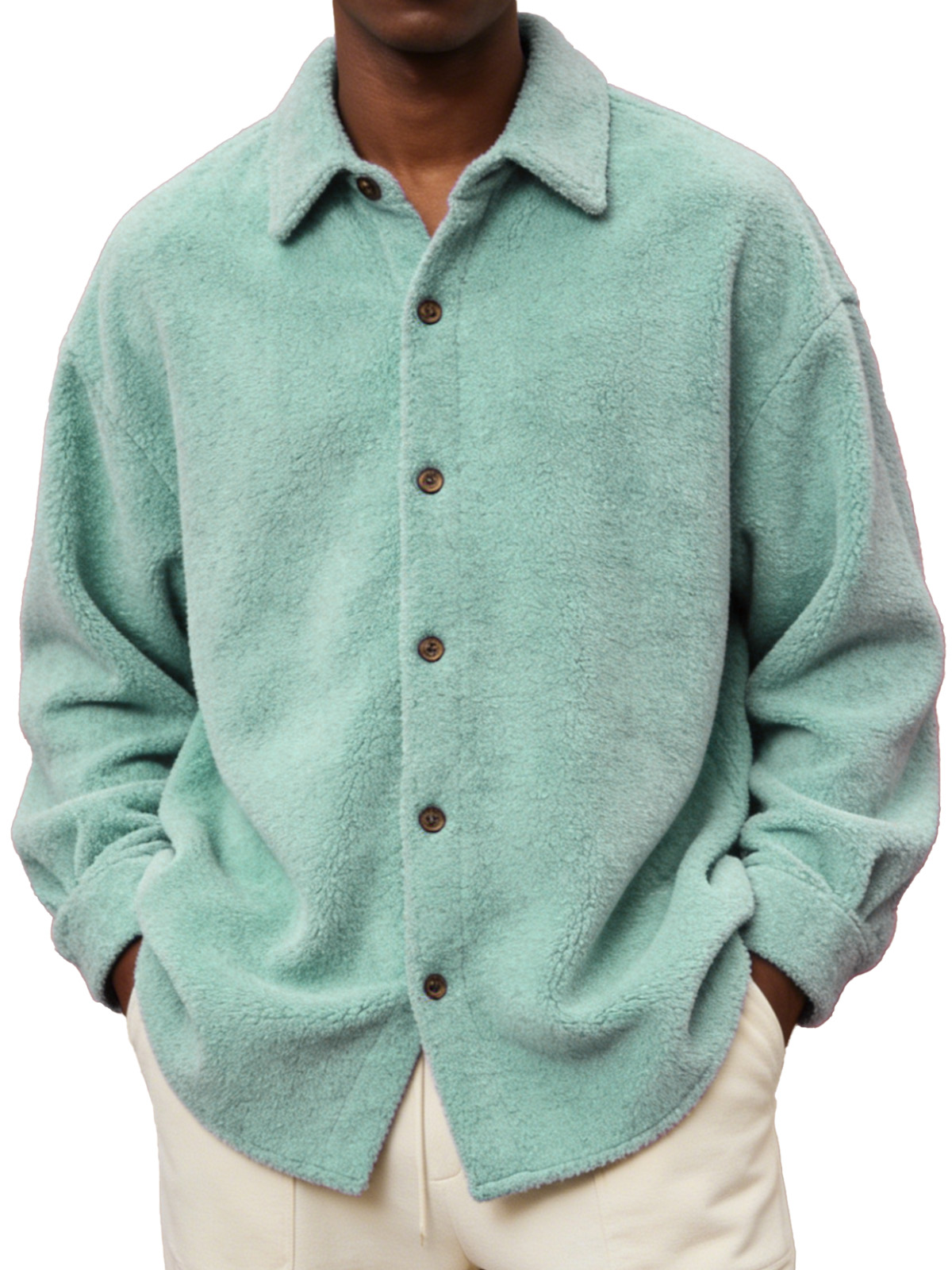 Men's Comfortable And Soft Fleece Long-sleeved Collared Shirt