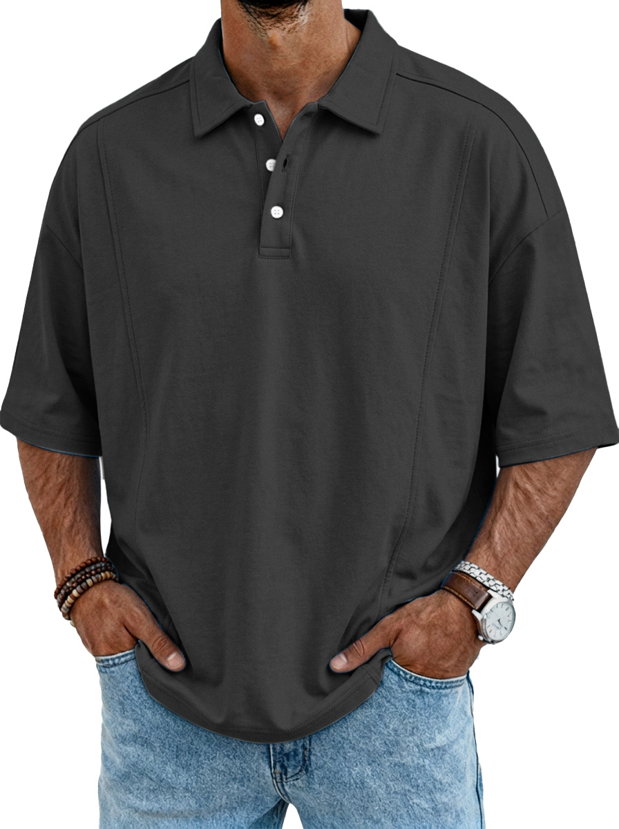 Men's Everyday Simple Deconstructed Design Button Short Sleeve Polo Shirt