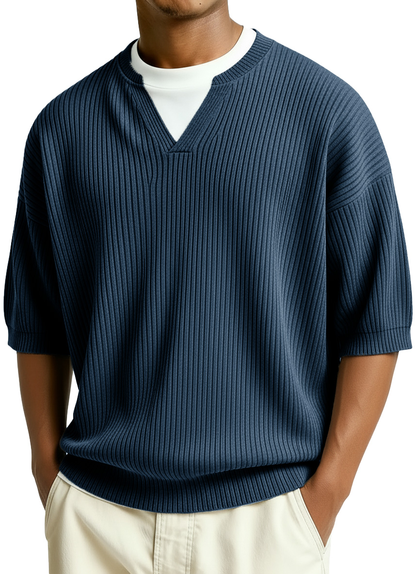 Men's Fashion Casual Retro Faux Two-Piece V-Neck Short-Sleeve T-Shirt