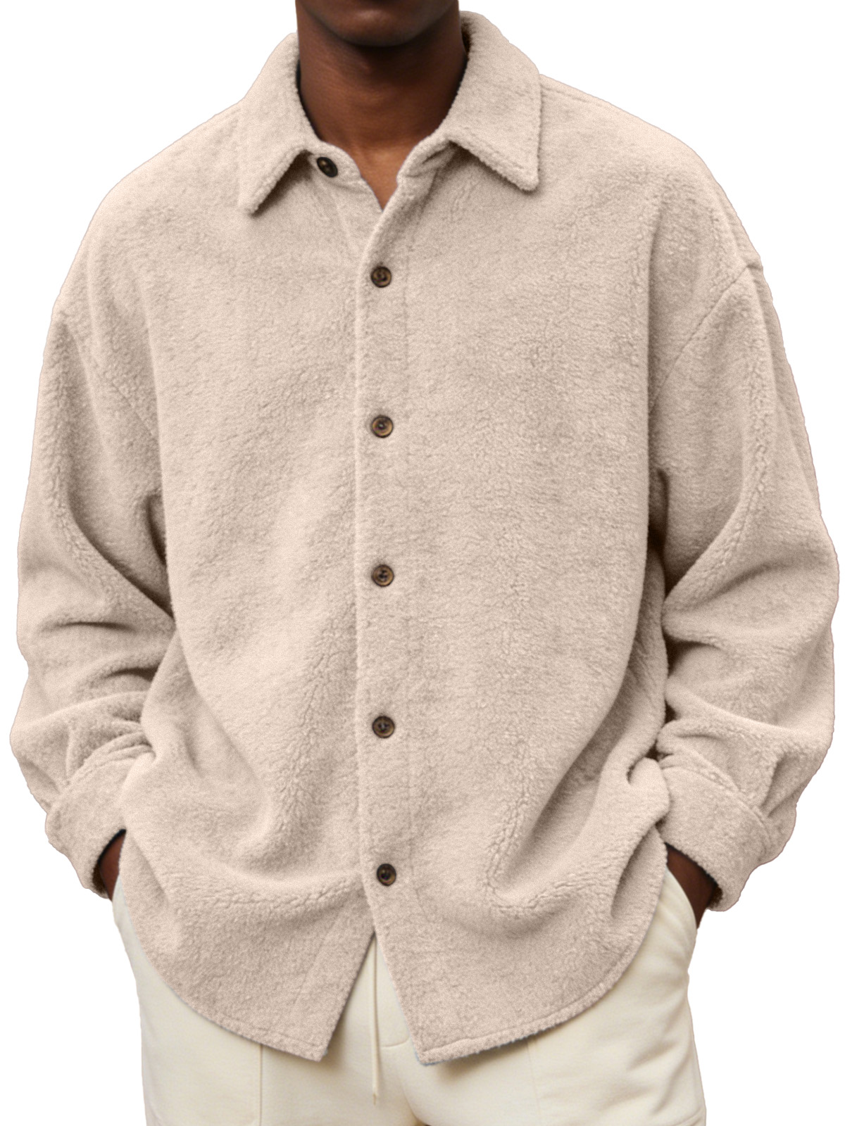 Men's Comfortable And Soft Fleece Long-sleeved Collared Shirt