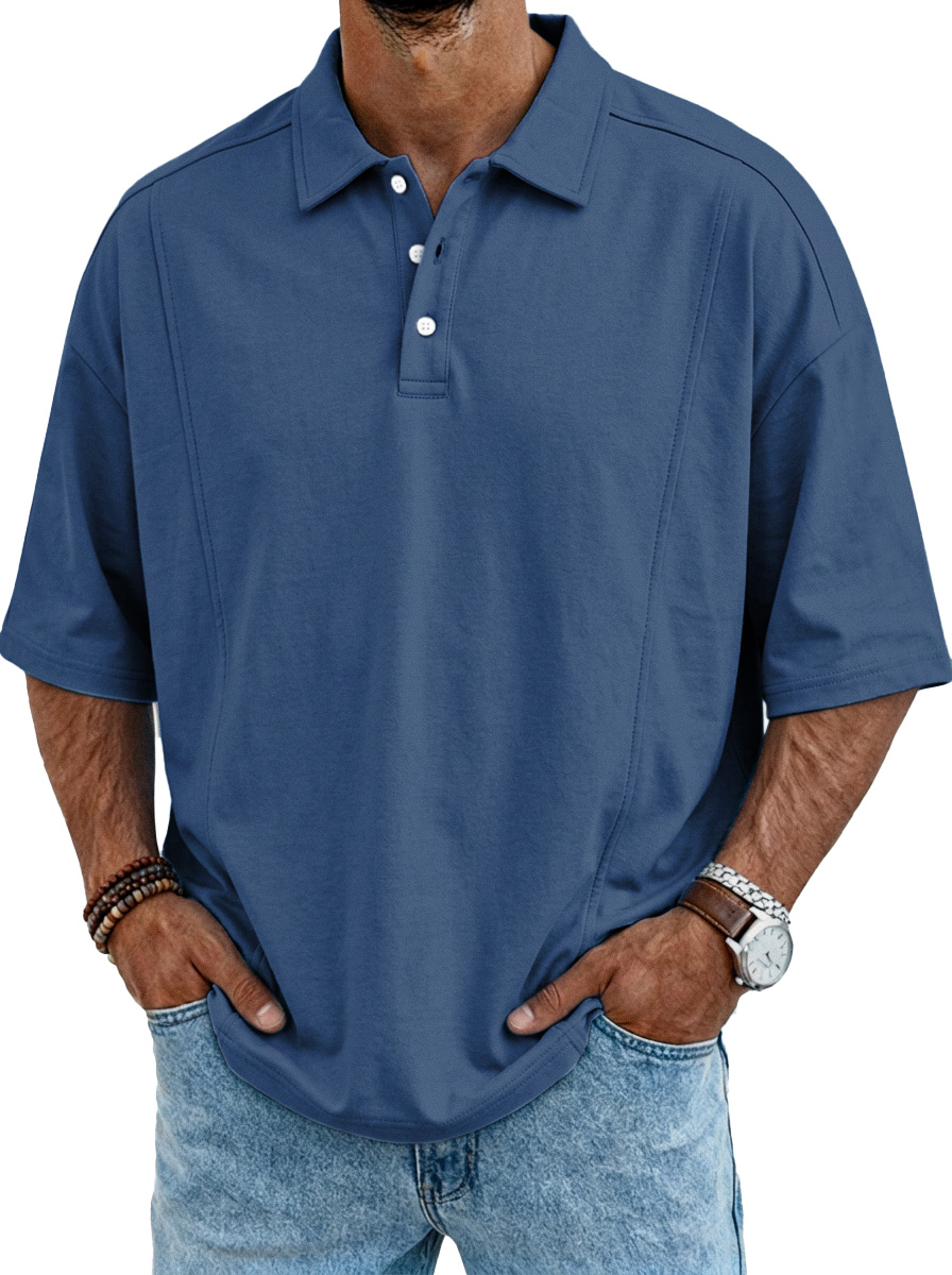 Men's Everyday Simple Deconstructed Design Button Short Sleeve Polo Shirt