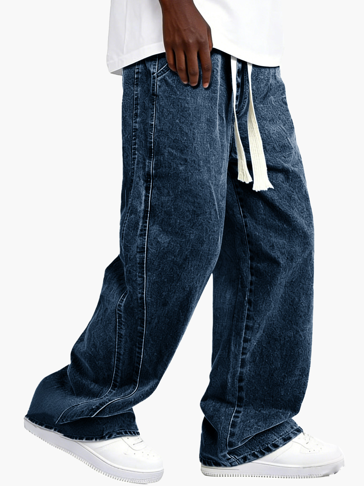 Men's Retro Distressed Elastic Waist Drawstring Loose Pocket Pants