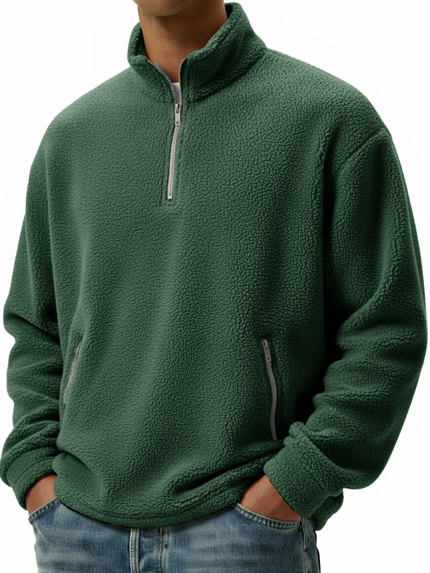 Men's Clothing Fashionable Casual Coral Velvet Fabric Stand-collar Long-sleeved Hoodie
