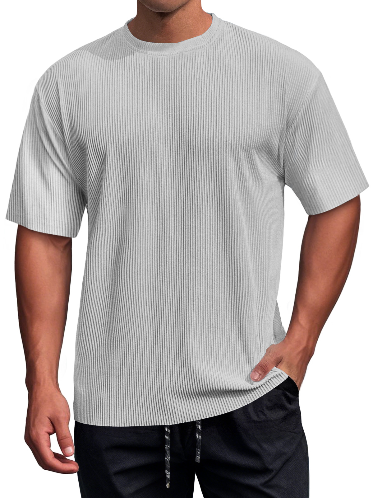 Men's Daily Round Neck Ribbed Texture Casual Short-sleeved T-shirt