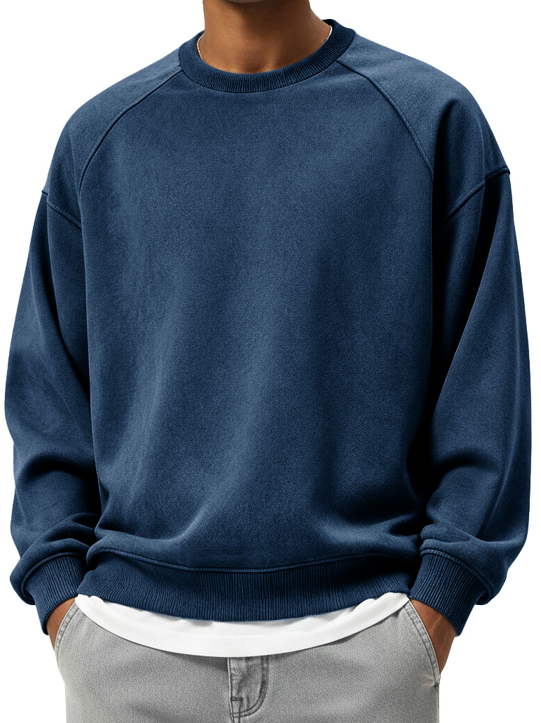 Men's Fashionable Sporty Distressed Long-Sleeve Crew Neck Sweatshirt