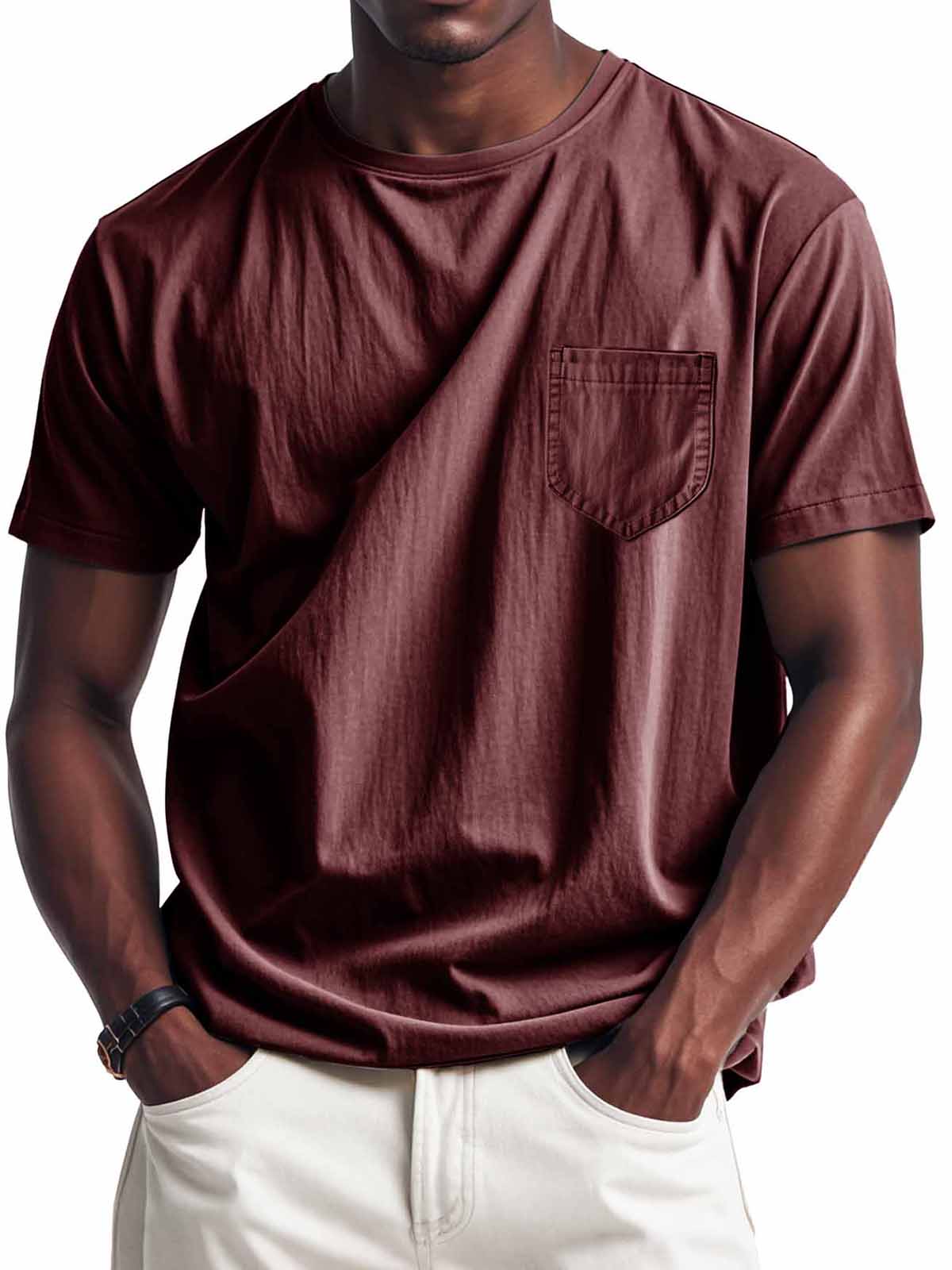 Men's Fashion Retro Casual Round Neck Pocket Long Sleeve T-Shirt