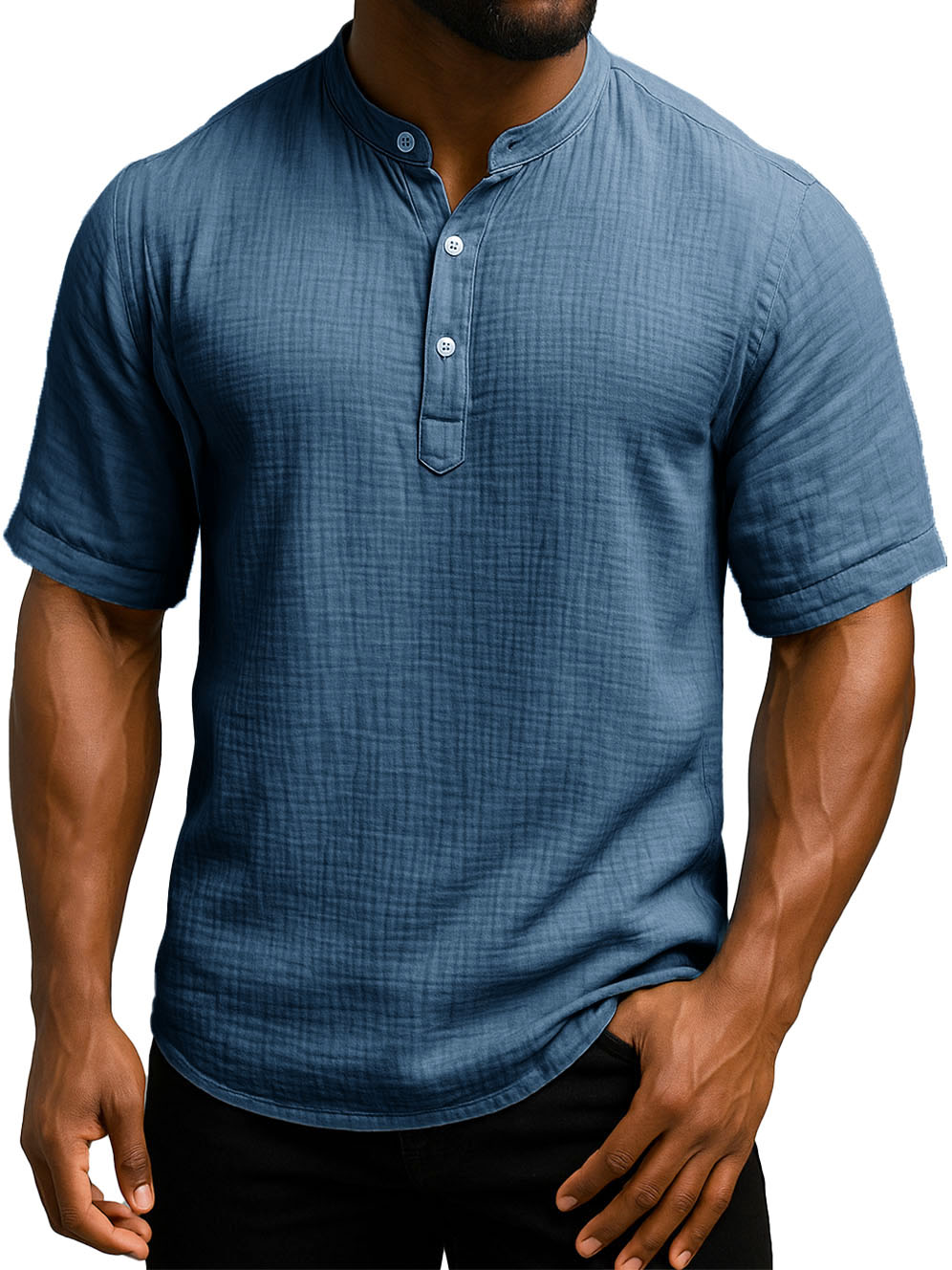 Men's Daily Casual Wrinkled Fabric Wide Short Sleeve Henley Shirt