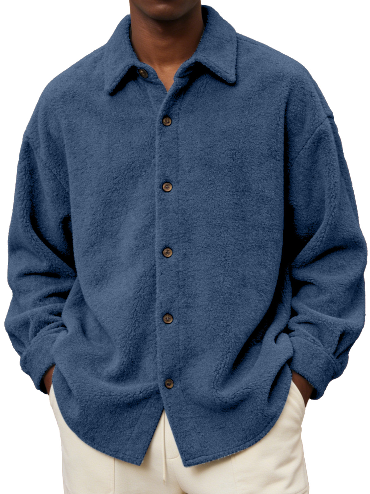 Men's Comfortable And Soft Fleece Long-sleeved Collared Shirt